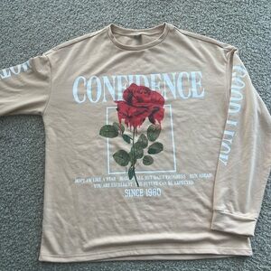 SHEIN Tan Graphic Long Sleeve Shirt